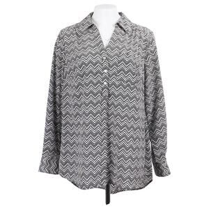 STYLE & CO Top 1X Black White Chevron Stripe Button Up Roll Tab Long Sleeves